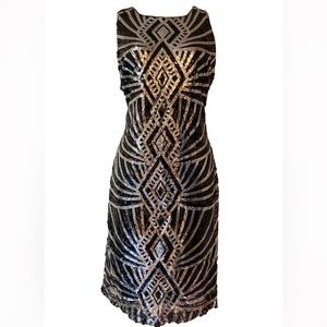 BISOU BISOU MICHELLE BOHBOT Black and Silver Geometrical Sequins Dress